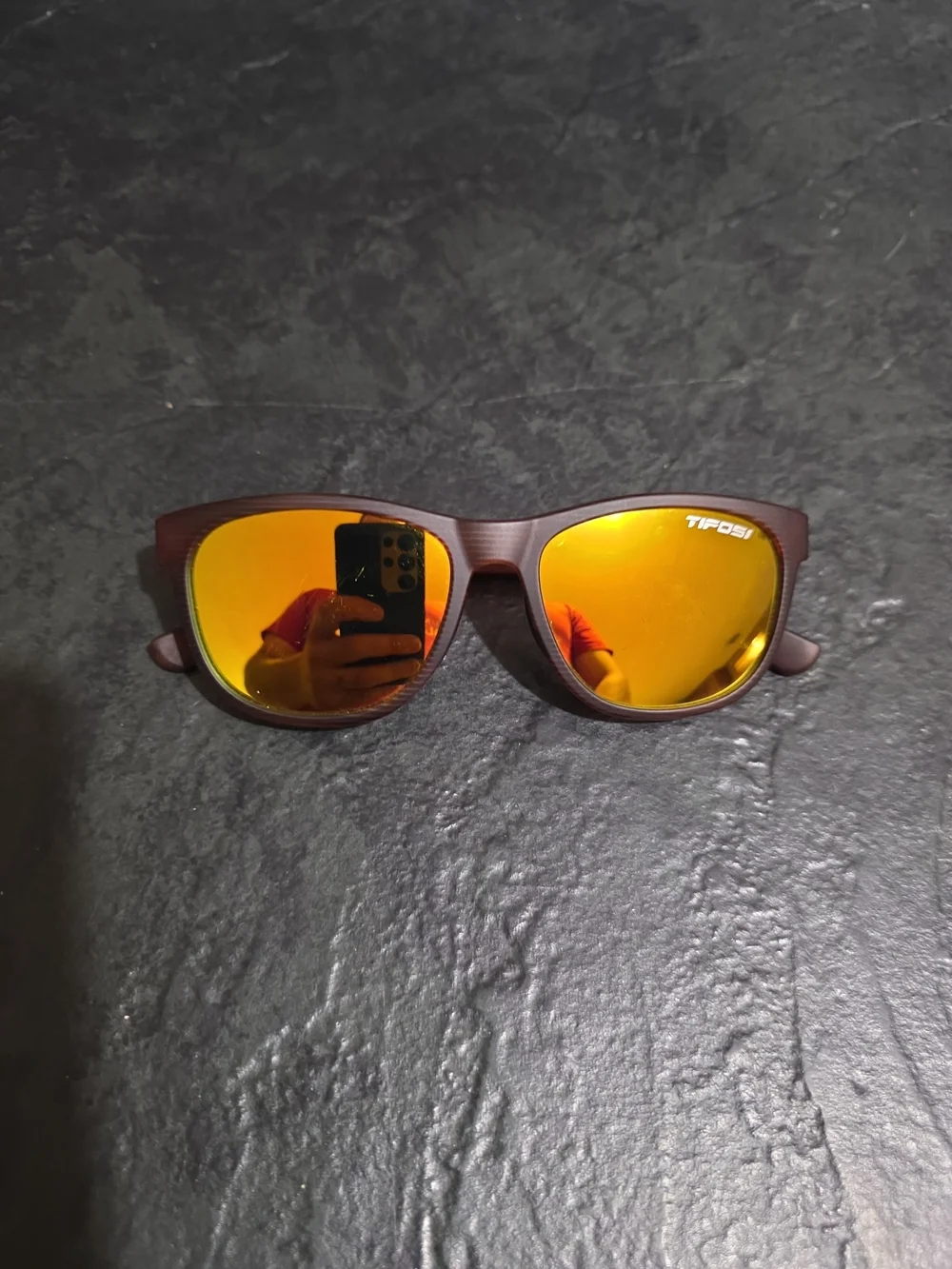 Tifosi Swank Sunglasses-Woodgrain Frame - Smoke Tint with Yellow Mirror